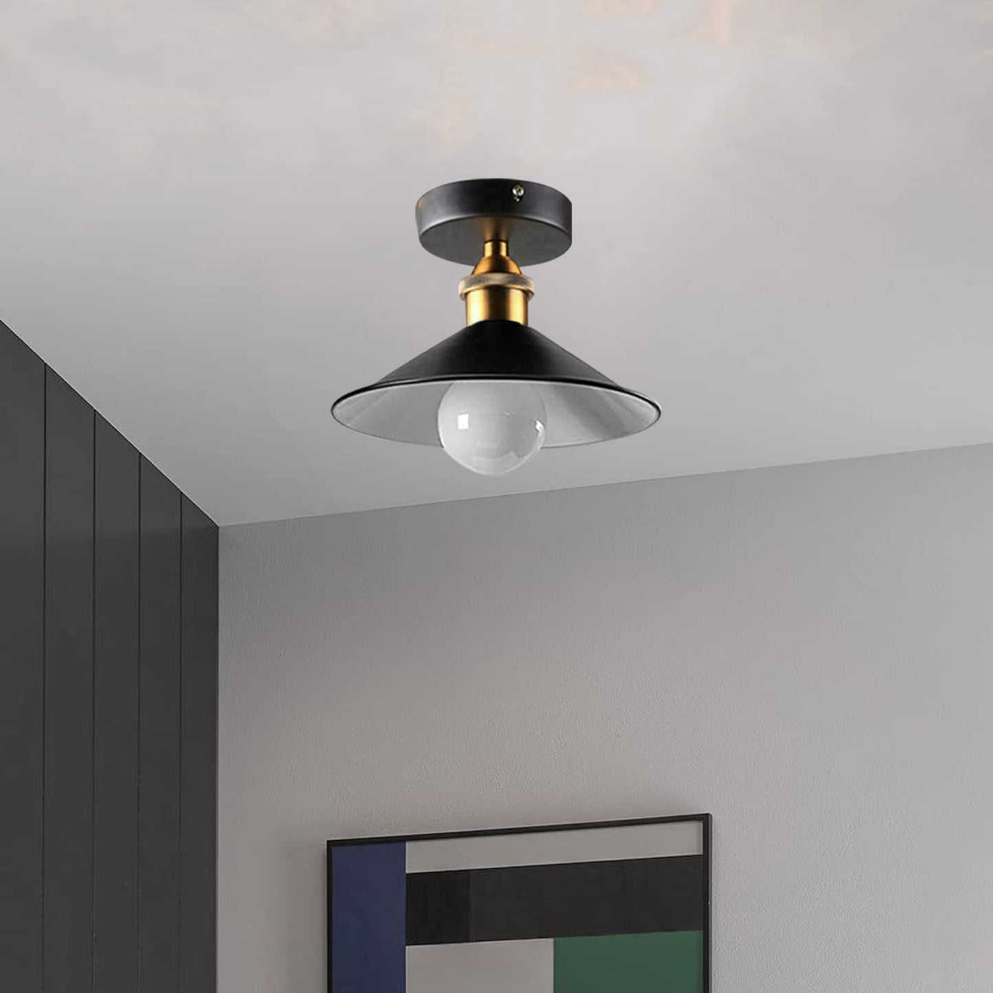 Modern Black Semi Flush Mount Ceiling Light - E27 Base Chandelier for Farmhouse & Modern Spaces