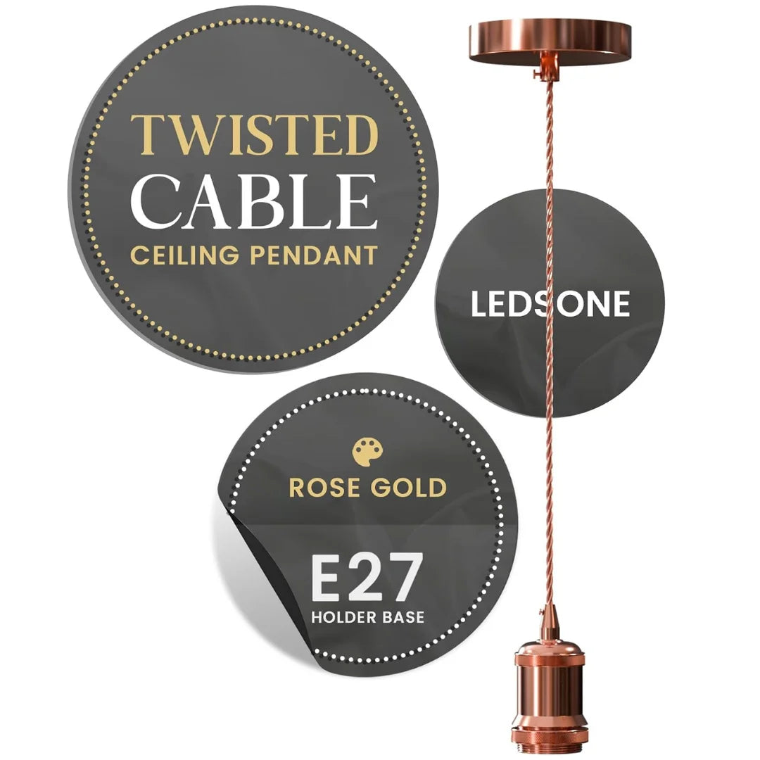 E27 Pendant Light Fitting with Ceiling Rose and Fabric Cord