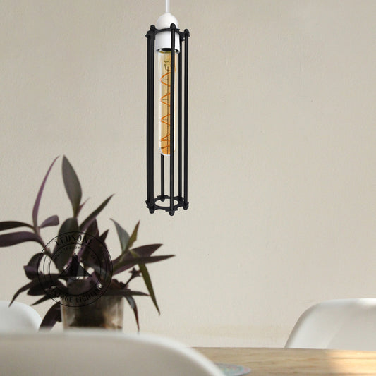 Tube Shape Black Colour Easy Fit Pendant Light Shade Metal Wire Cage