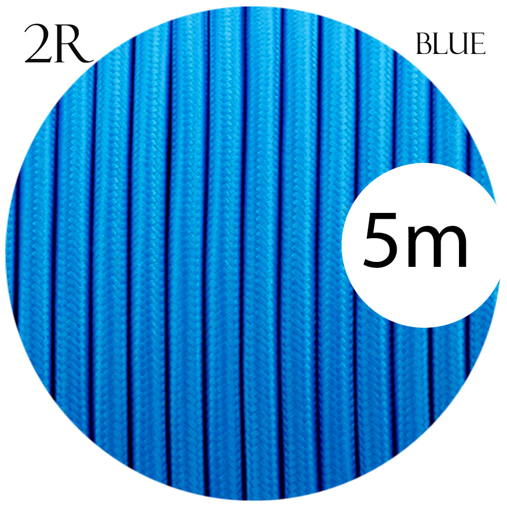 2 Core Round Vintage Italian Braided Fabric Blue Cable Flex 0.75mm UK