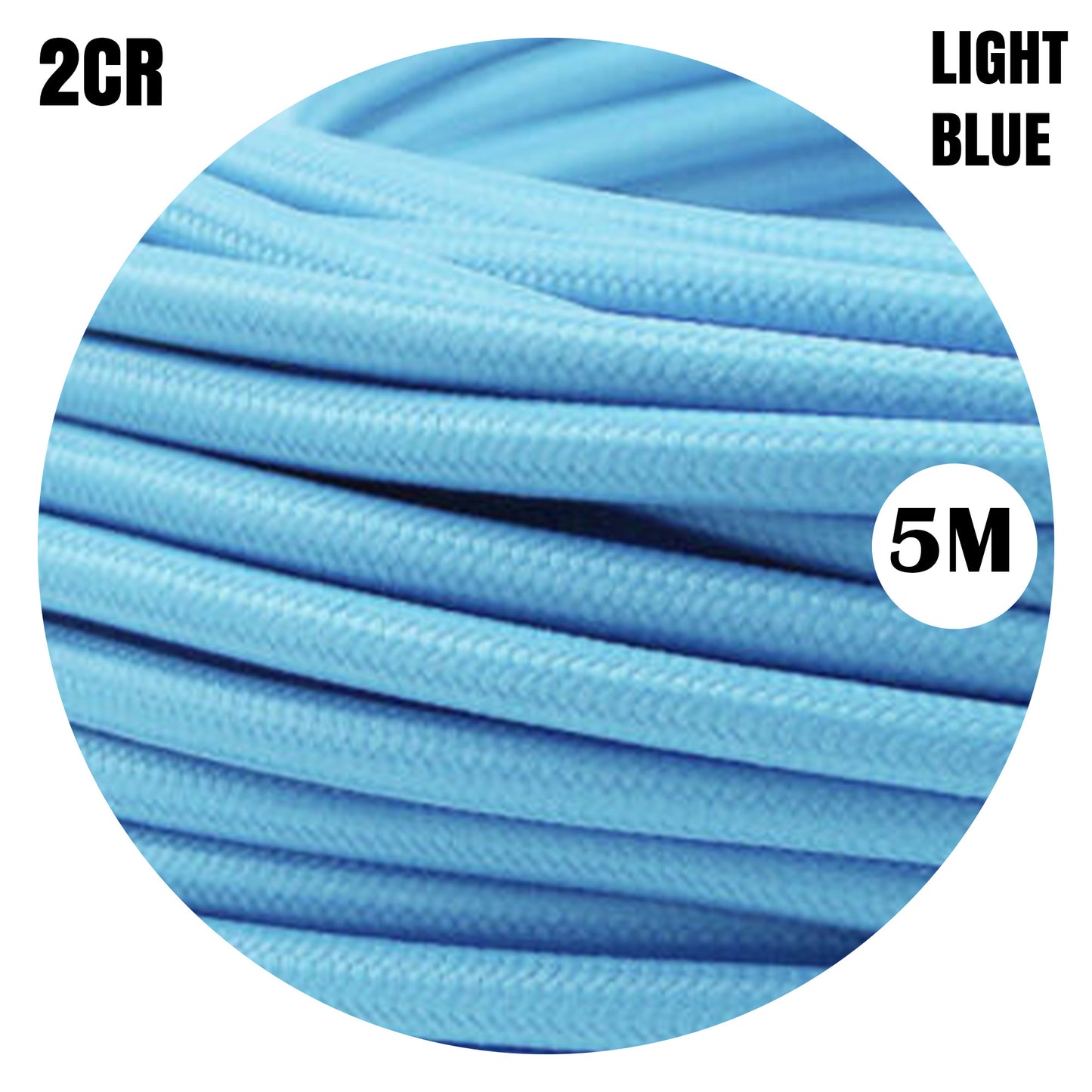 0.75mm 2 Core Round Vintage Light Blue Braided Fabric Light Flex