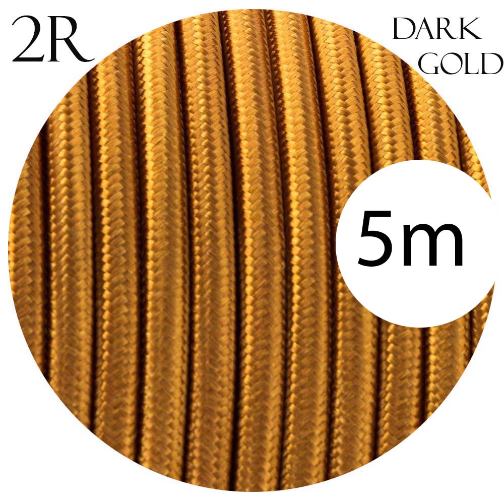 0.75mm 2 Core Round Vintage Braided Deep Gold Fabric Covered Light Flex