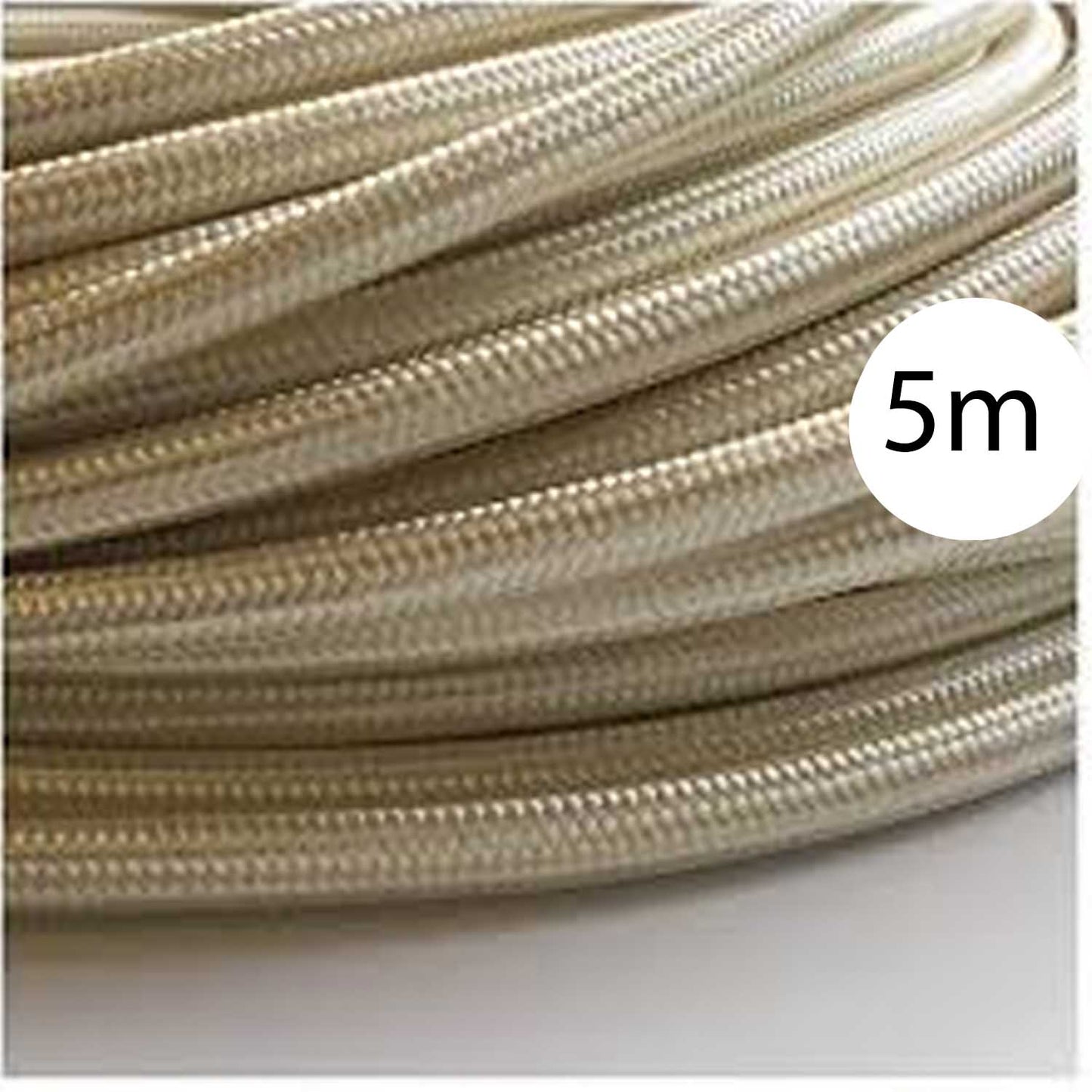 2 core Round Vintage Braided Fabric Ivory coloured Cable Flex 0.75mm