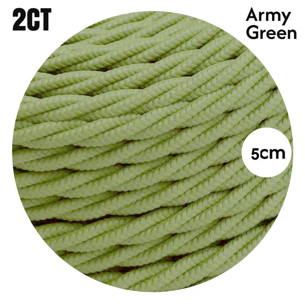 Army Green 2 Core Twisted Fabric Cable 0.75mm – Vintage Lamp Flex | Electricalsone
