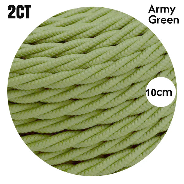 Army Green 2 Core Twisted Fabric Cable 0.75mm – Vintage Lamp Flex | Electricalsone