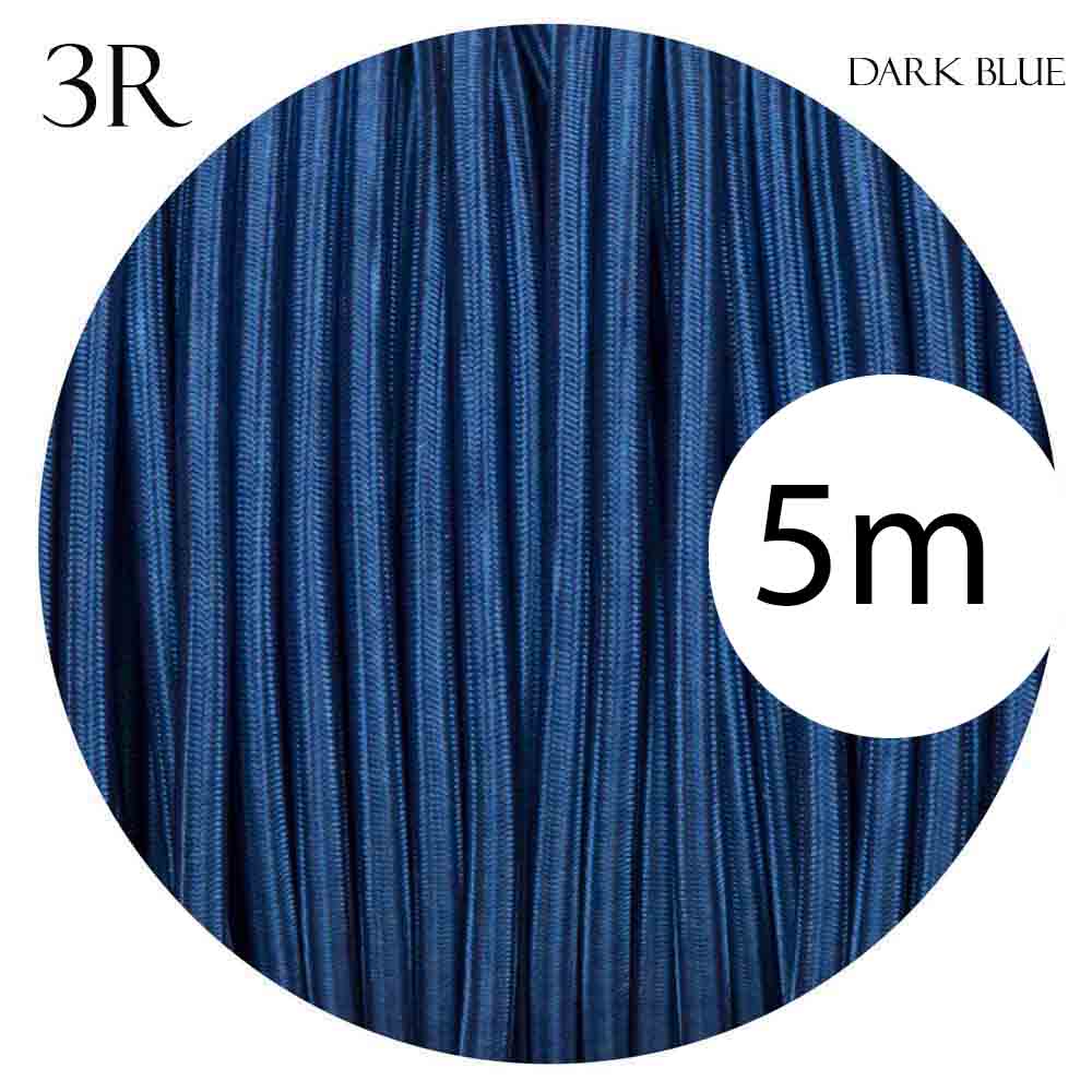 3 Core Round Vintage Italian Braided Fabric Cable Flex 0.75mm Dark Blue UK