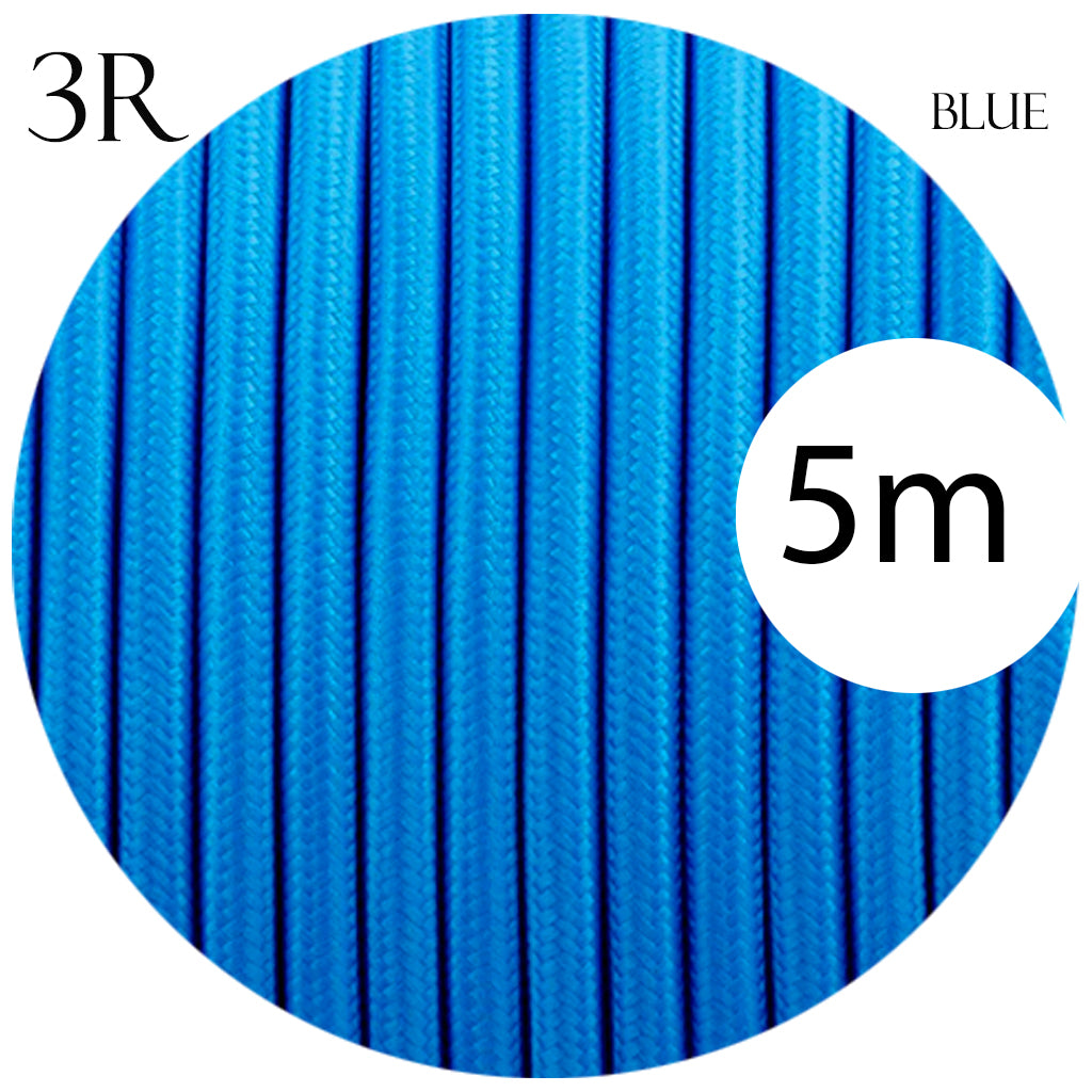 3 Core Round Vintage Italian Braided Fabric Blue Cable Flex 0.75mm UK