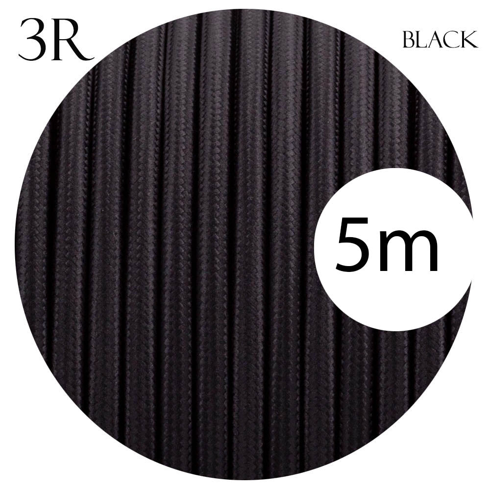 3 core Round Vintage Braided Fabric Cable Flex 0.75mm Black