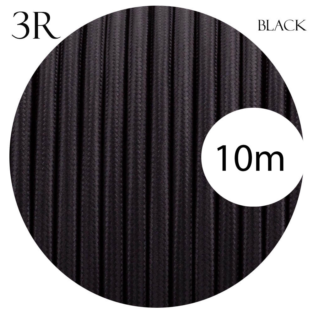 3 core Round Vintage Braided Fabric Cable Flex 0.75mm Black