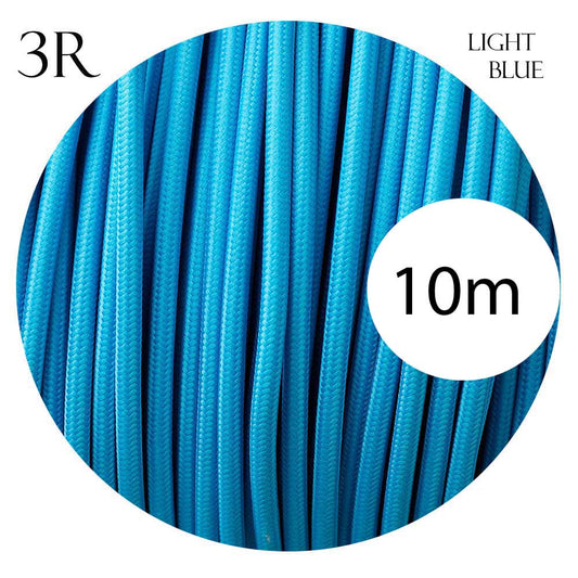 3 Core Round Light Blue Vintage Italian Braided Fabric Cable Flex 0.75mm UK