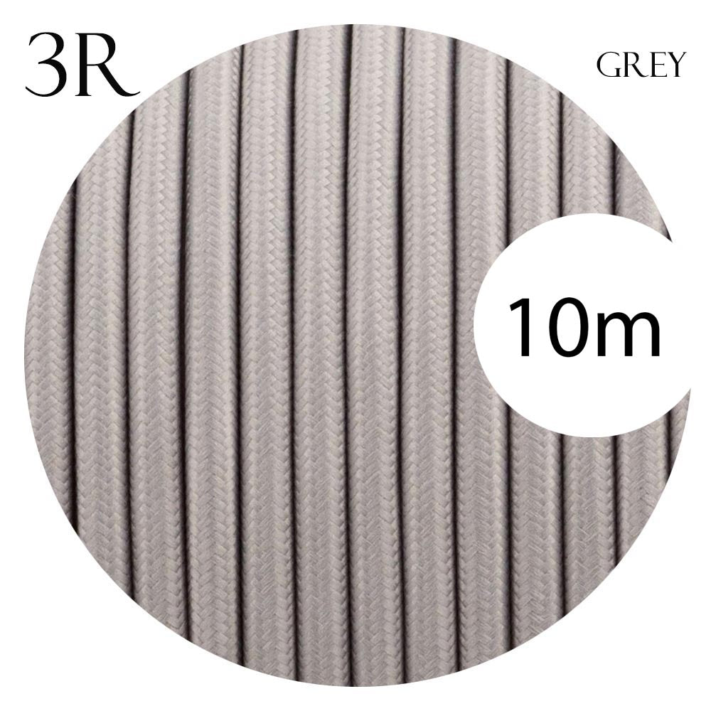 3 Core Round Vintage Grey Italian Braided Fabric Cable Flex 0.75mm UK