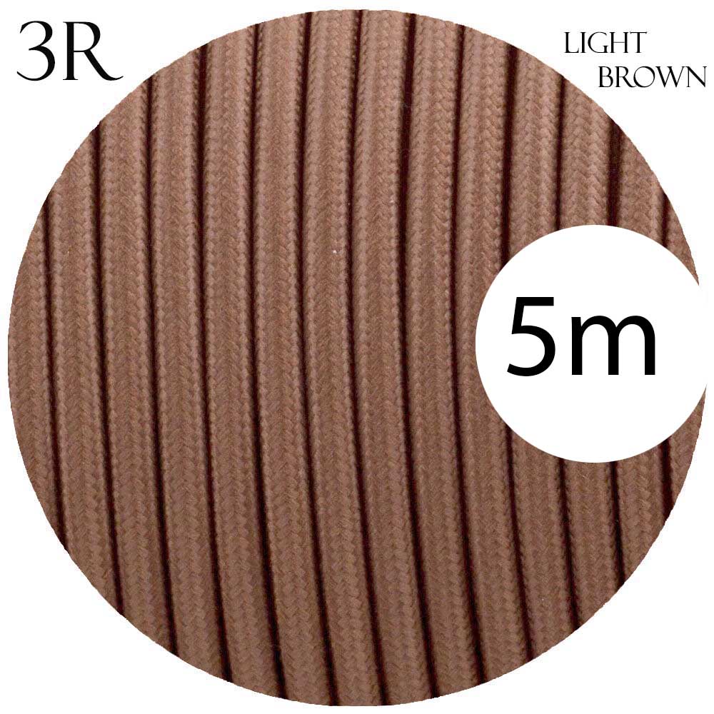 3 Core Round Vintage Fabric Cable Flex Italian Braided Light Brown Cable 0.75mm UK