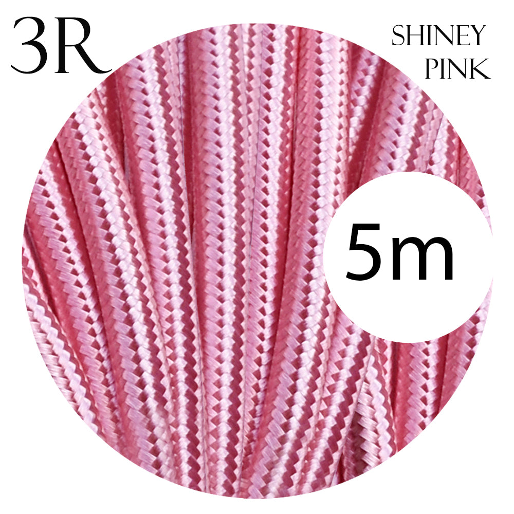3 core Round Vintage Braided Fabric Shiny Pink Coloured Cable Flex 0.75mm