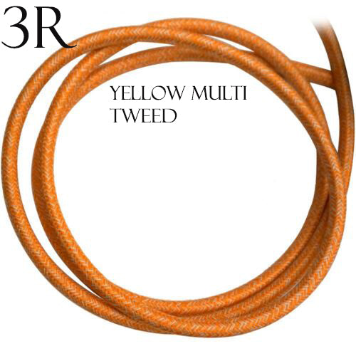 3 core Round Vintage Braided Fabric Yellow Multi Tweed Coloured Cable Flex 0.75mm