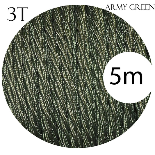 Army Green color 3 Core Twisted Electric Cable covered fabric 0.75mm