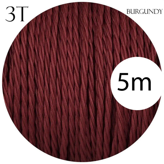 Burgandy color 3 Core Twisted Electric Cable solid fabric 0.75 mm