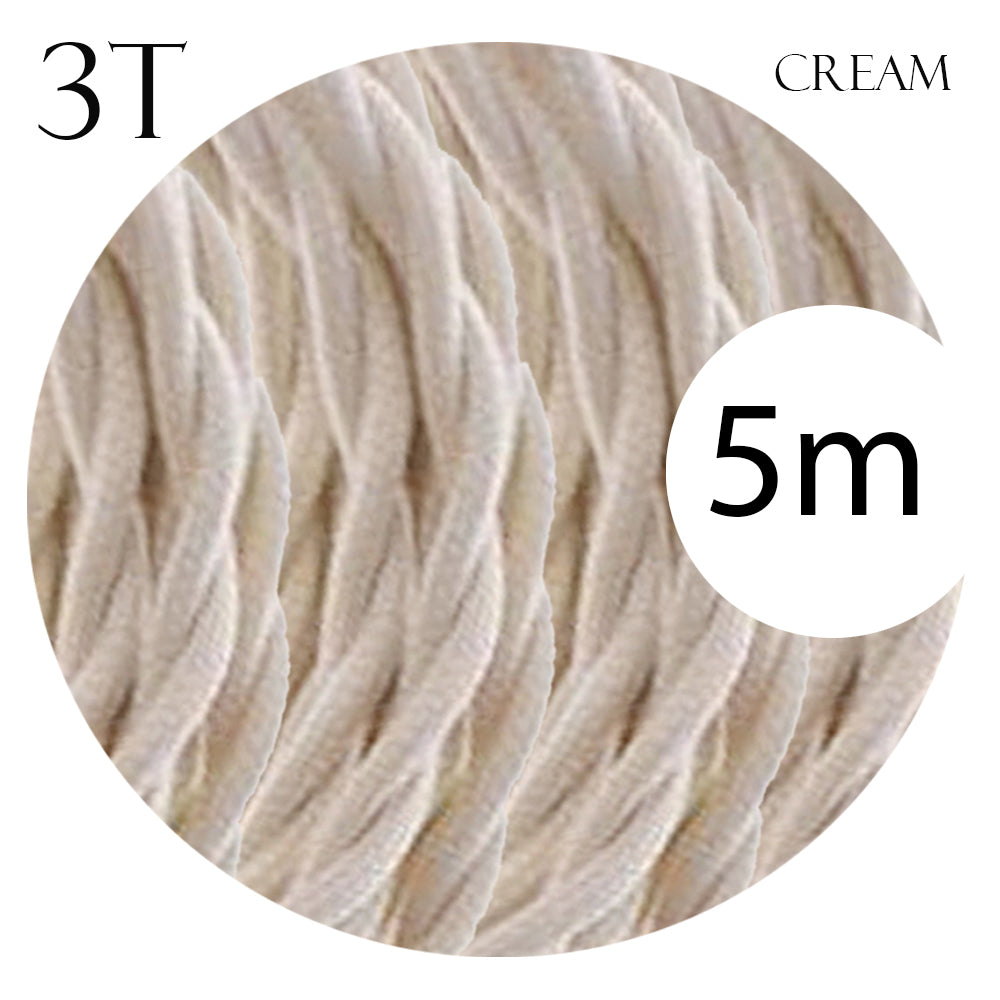 Cream Twisted Vintage fabric Cable Flex 0.75mm 3 Core