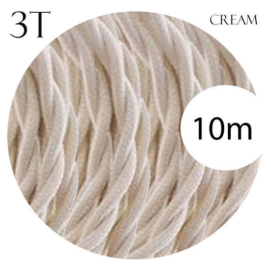 Cream twisted fabric cable coiled 10m lengths