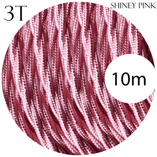 Shiny Pink Vintage Twisted Electric fabric Cable Flex 0.75mm - 3 Core