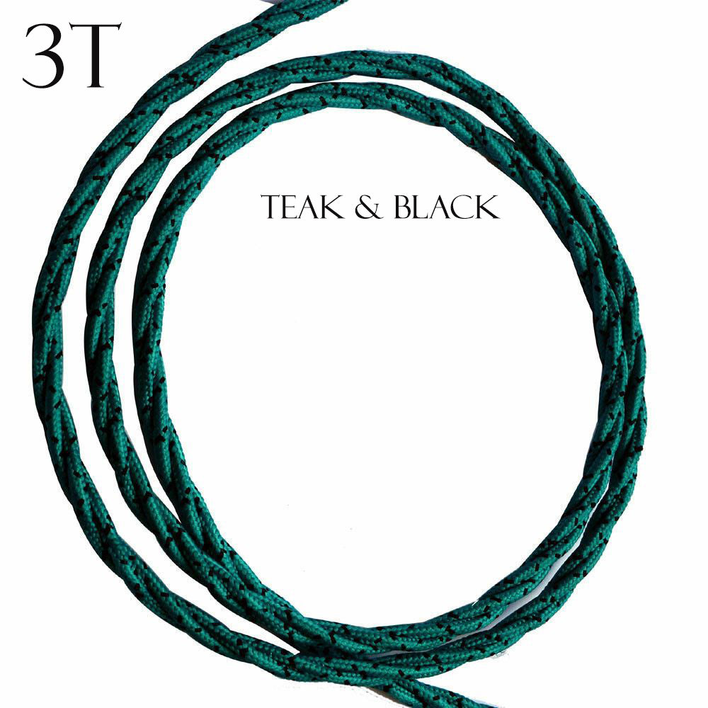 3 Core Twisted Teak and Black Multi Tweed Vintage Electric fabric Cable Flex 0.75mm