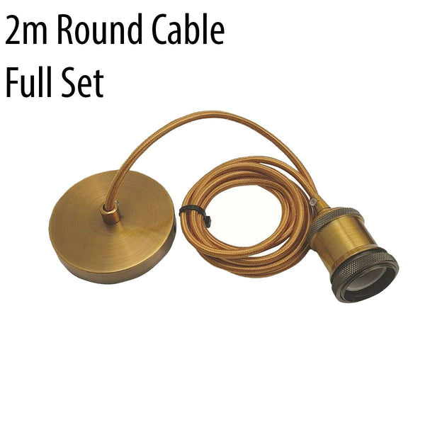 2m Round Cable E27 Base Yellow Brass Holder~1723