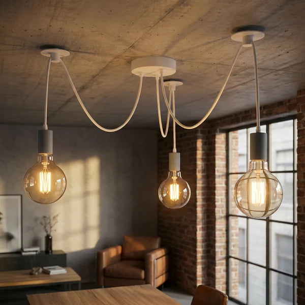 3-Way Spider Pendant Light – E27 Cage Shade Industrial Ceiling Light