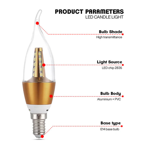 E14 Base Candle Bulb Flame Tip For Chandelier Light