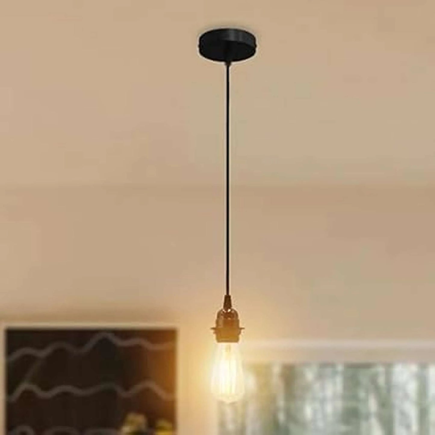 E27 ceiling pendant light fixture, black, front view