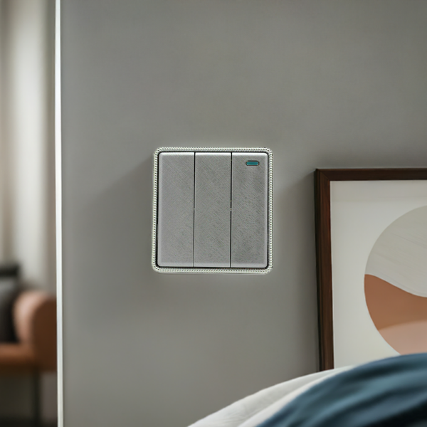 Textured Chrome Color Wall Light Screw less 3 Gang Switch