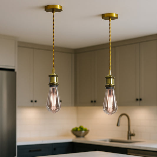2m Gold Twisted Cable E27 Base Pendant Yellow Brass Holder~1736