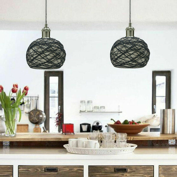 Pendant Light Lampshade Metal Natural Rattan Ceiling Pendant Lighting