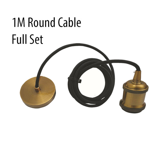 1m E27 Base Black Cable Yellow Brass Holder~1704