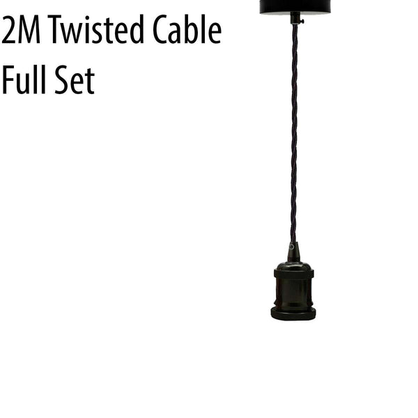 2m Black Twisted Cable E27 Base Pendant Black Holder~1737