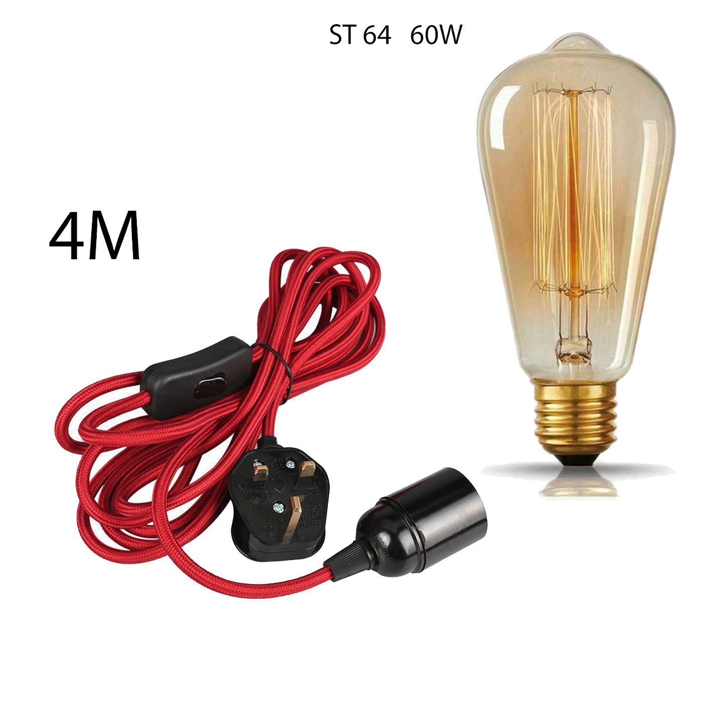 4m Fabric Flex Cable Plug In Pendant Lamp Set With Bulb Holder