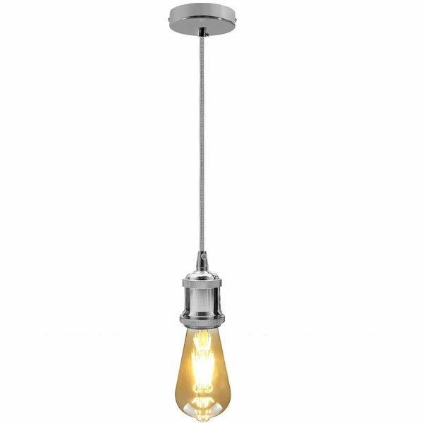 Chrome Pendant Light Fitting Ceiling Rose E27 Suspension~1746