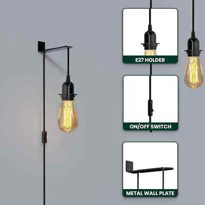 E27 Plug in Black Light Socket Cord Ceiling Hanging Lights
