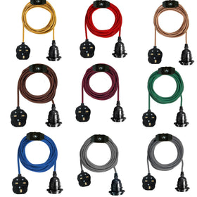 Vintage E27 2m, 4m Fabric Cable Plug-In Pendant Lamp Set – UK Plug Included