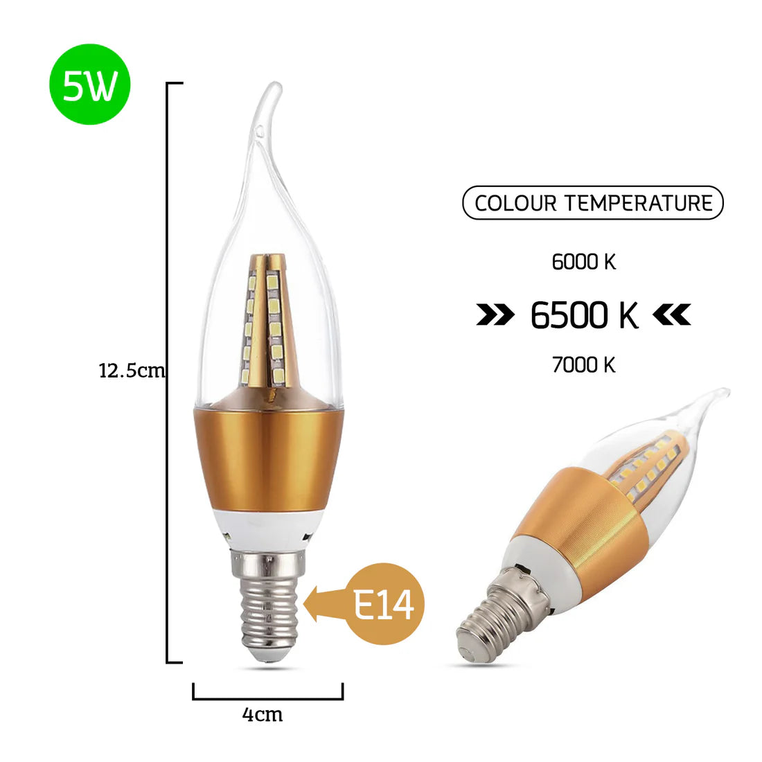 E14 Base Candle Bulb Flame Tip For Chandelier Light