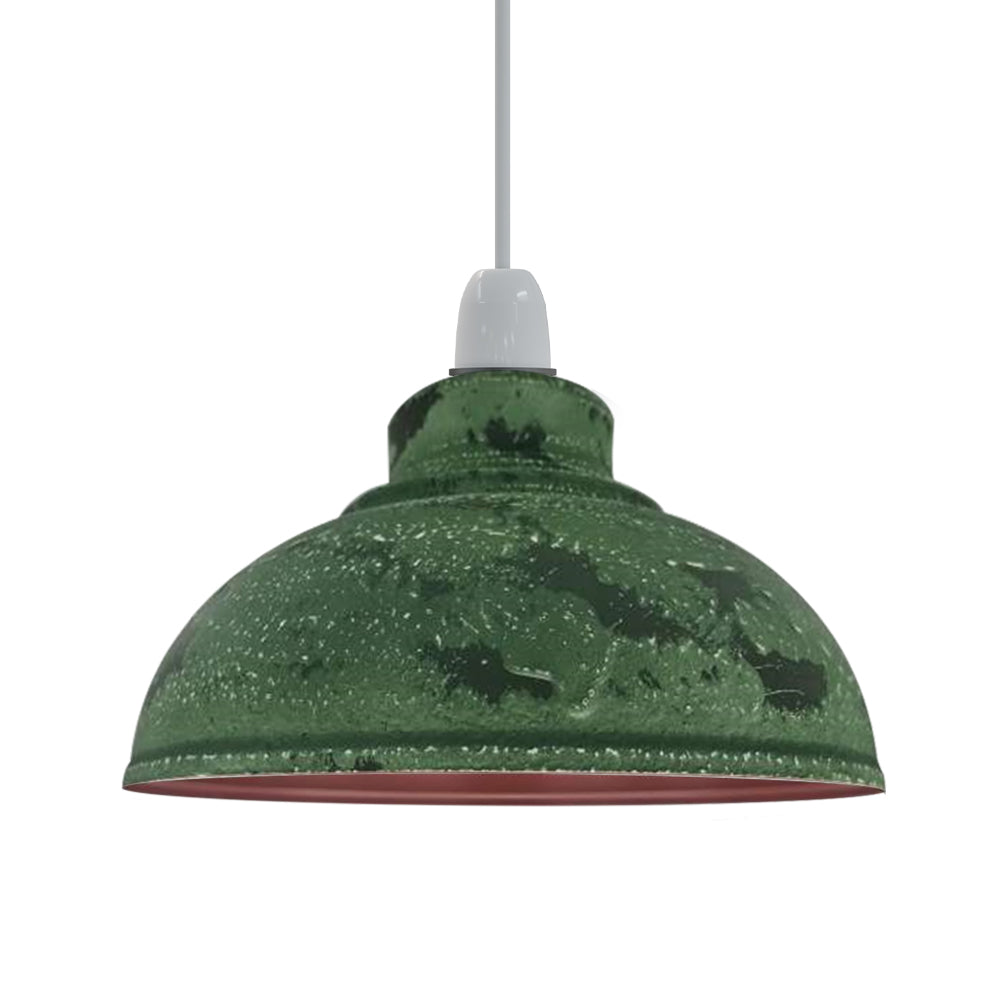Vintage Retro Pendant Curvy Shade Green Cama Metal Lampshade UK