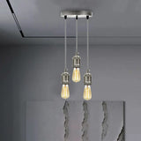E27 bulb holder satin nickel 3-core braided fabric flex 90cm adjustable