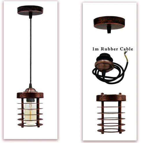 Industrial Wire Cage Pendant Lampshade | Vintage E27 UK