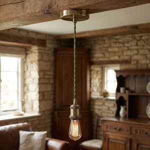 E27 Pendant Light Fitting with Ceiling Rose and Fabric Cord