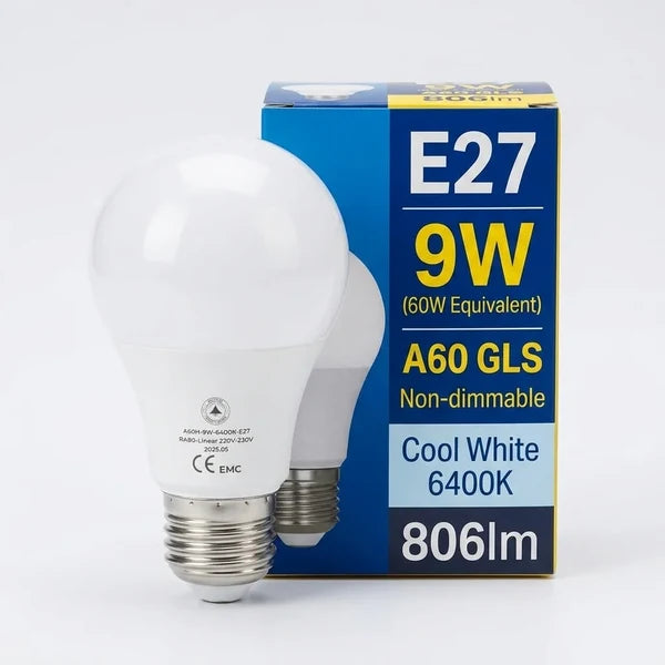 9W E27 A60 GLS LED Bulb – 806lm 6400K Cool White