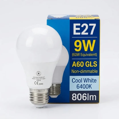9W E27 A60 GLS LED Bulb – 806lm 6400K Cool White