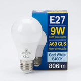 9W E27 A60 GLS LED Bulb – 806lm 6400K Cool White