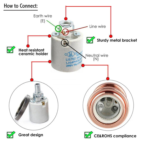 ES E27 Edison Screw Cap Socket Fitting Pendant Ceiling Light Lamp Bulb Holder