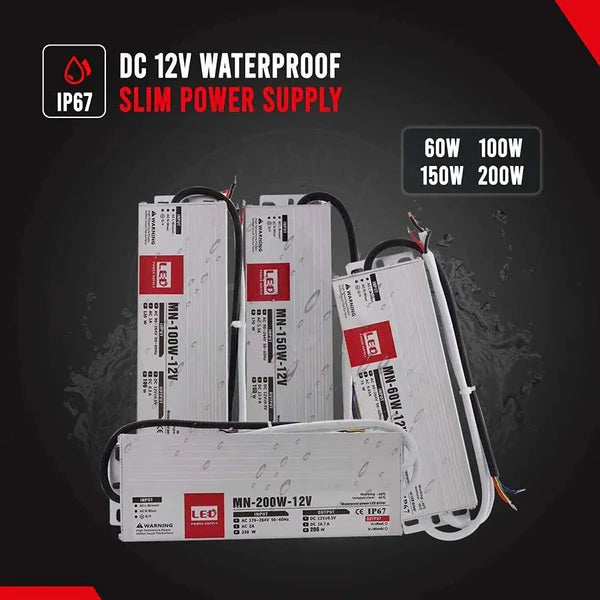 LED Driver Slim DC 12V waterproof IP67 60w to 200w Power Supply Led Adapter ~1432