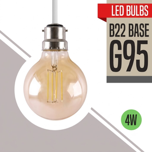 G95 Vintage LED Filament Bulb — 95mm Amber Globe, B22, 4W Dimmable