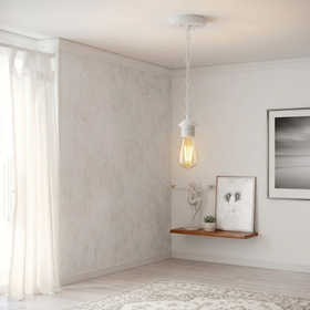 White Metal Ceiling E27 Lamp Holder Pendant Light with Chain ~1779