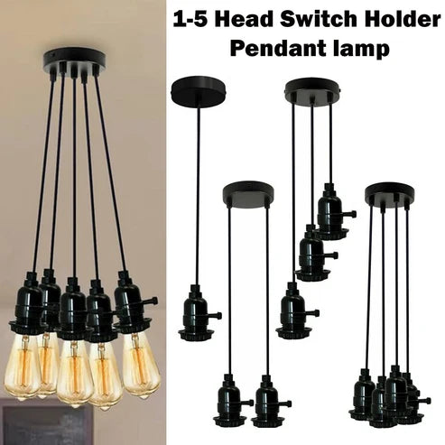 Multi Way Black Modern Ceiling Pendant Fitting LED Light Bulbs Lampshade UK~2257